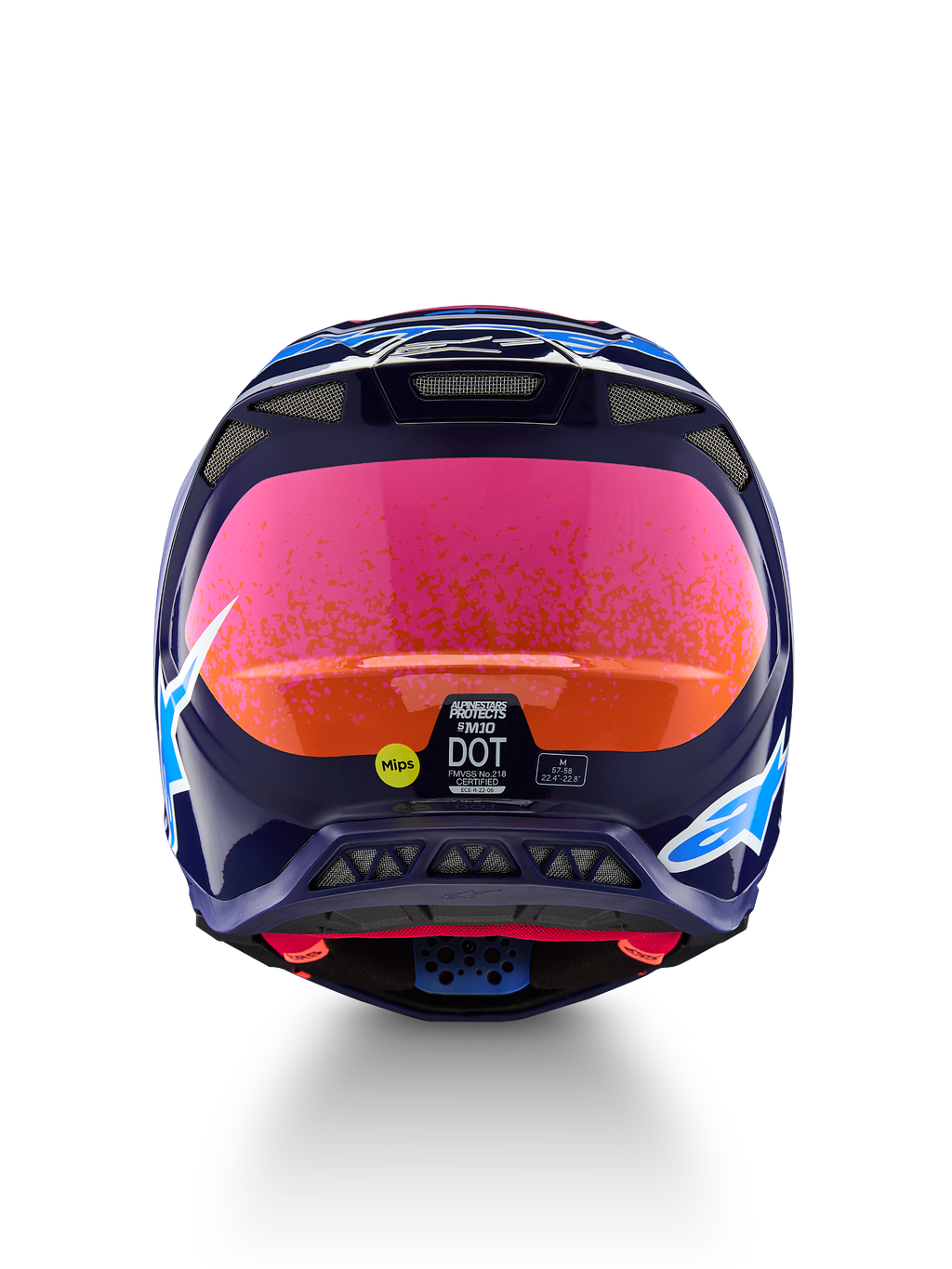 Limited Edition Alpinestars Supertech M10 Records Helmet, navy and pink motocross gear, ECE 22.06 and DOT certified with MIPS.