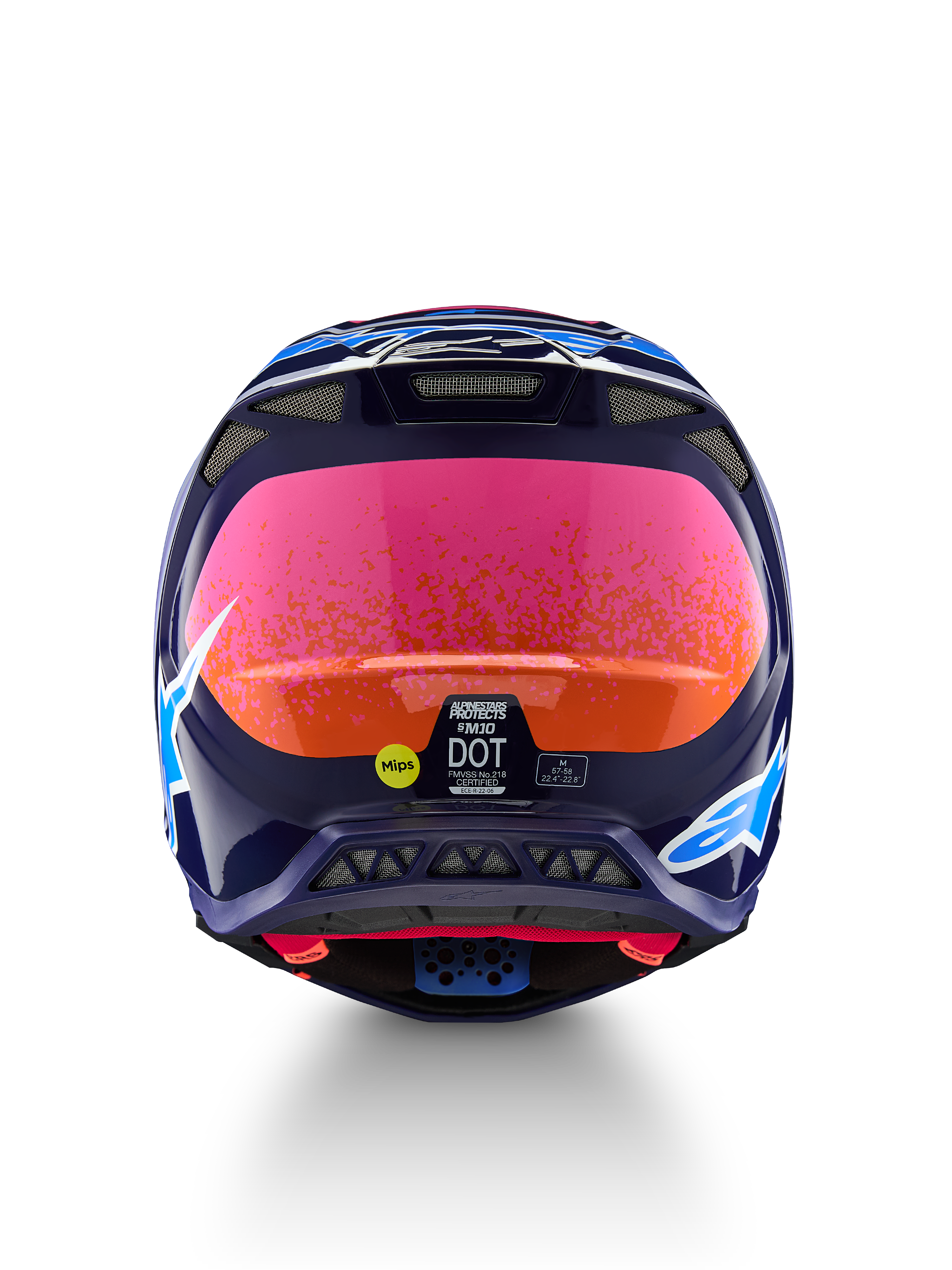 Limited Edition Alpinestars Supertech M10 Records Helmet, navy and pink motocross gear, ECE 22.06 and DOT certified with MIPS.