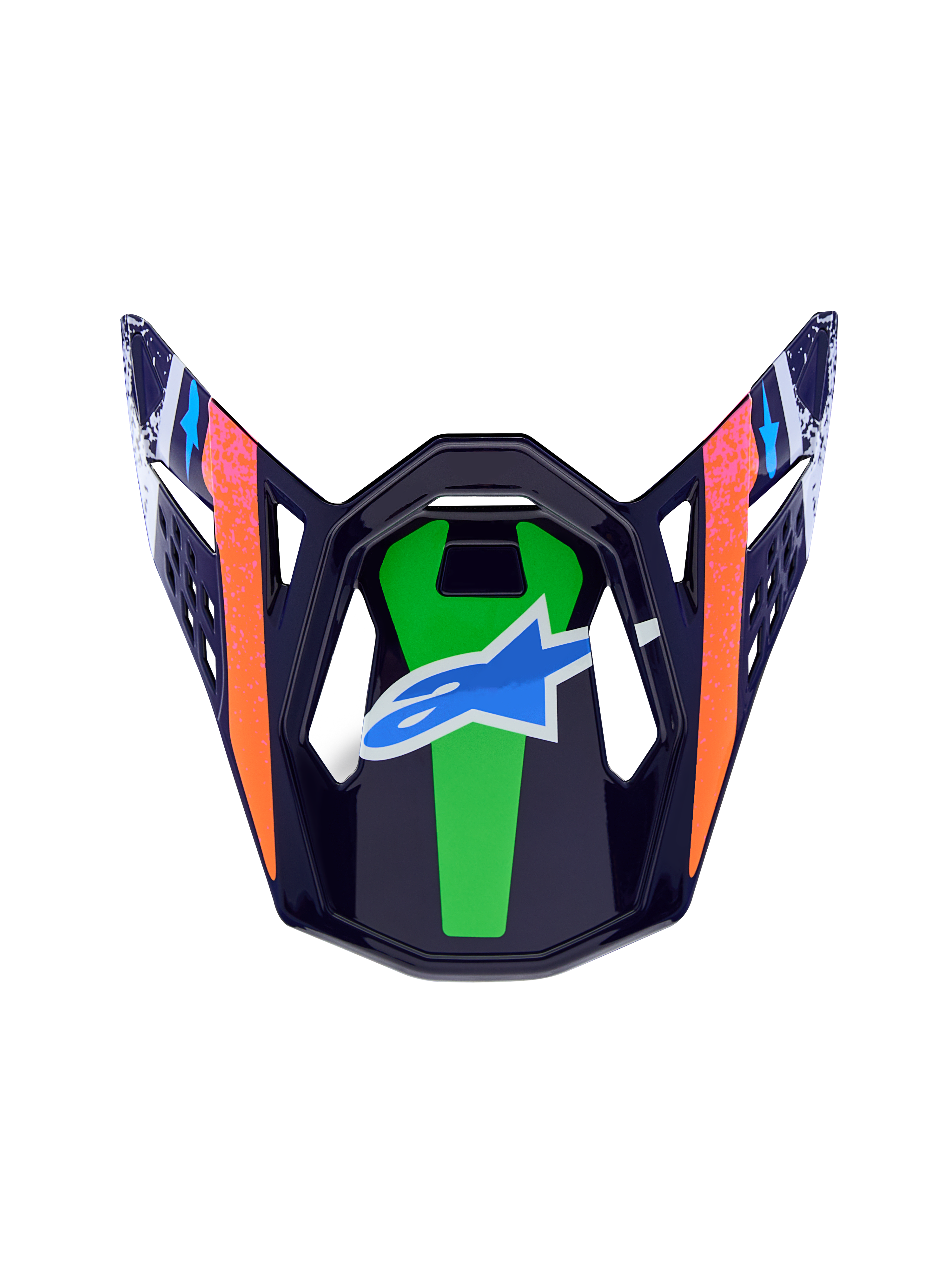 Alpinestars Limited Edition Supertech M10 Records Visor, Motocross helmet part, glossy green and navy with orange accents.