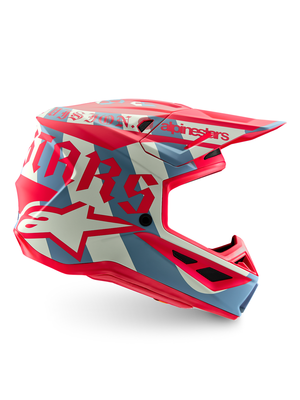 Alpinestars S-M7 Beast Coast Helmet, orange and gray limited edition motocross helmet with punk-inspired graphics.