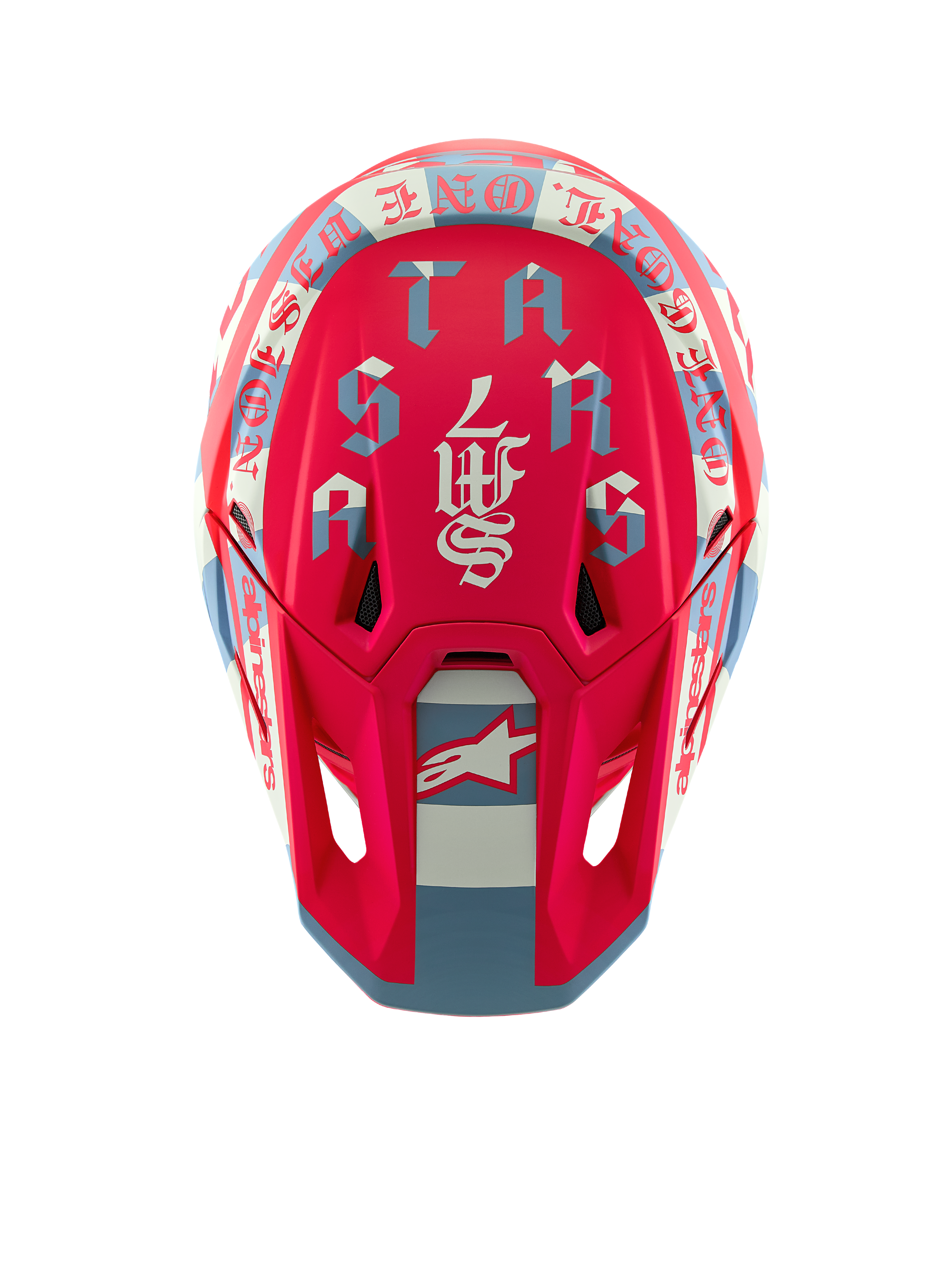 Alpinestars S-M7 Beast Coast Limited Edition Motocross Helmet, Hot Orange and Light Gray with gothic-style graphics.