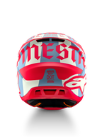 Alpinestars S-M7 Beast Coast Motocross Helmet in Hot Orange and Light Gray, Rear View with DOT and ECE certifications.