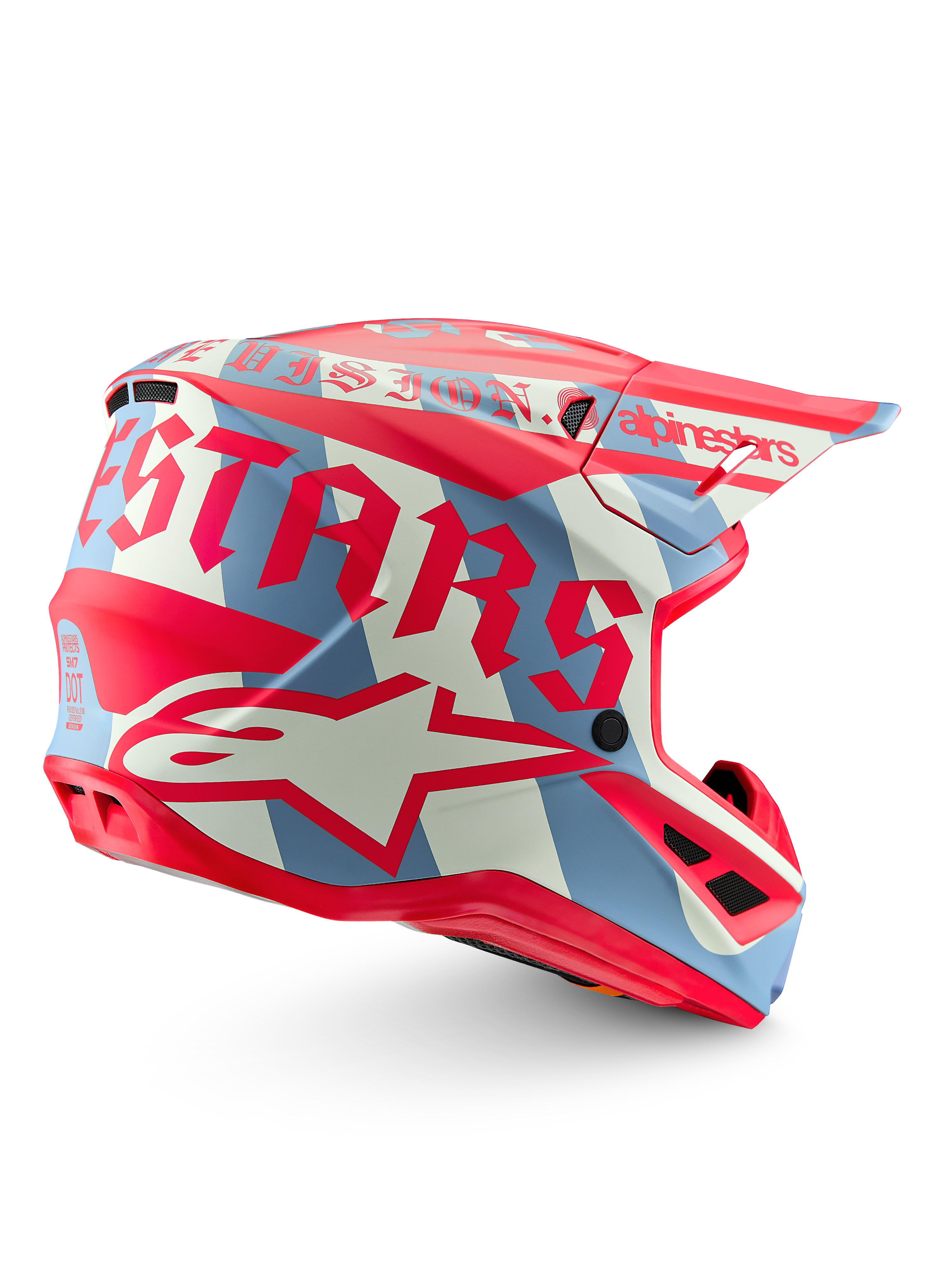 Alpinestars Limited Edition S-M7 Beast Coast Motocross Helmet, Orange and Light Gray, ECE and DOT certified off-road gear.