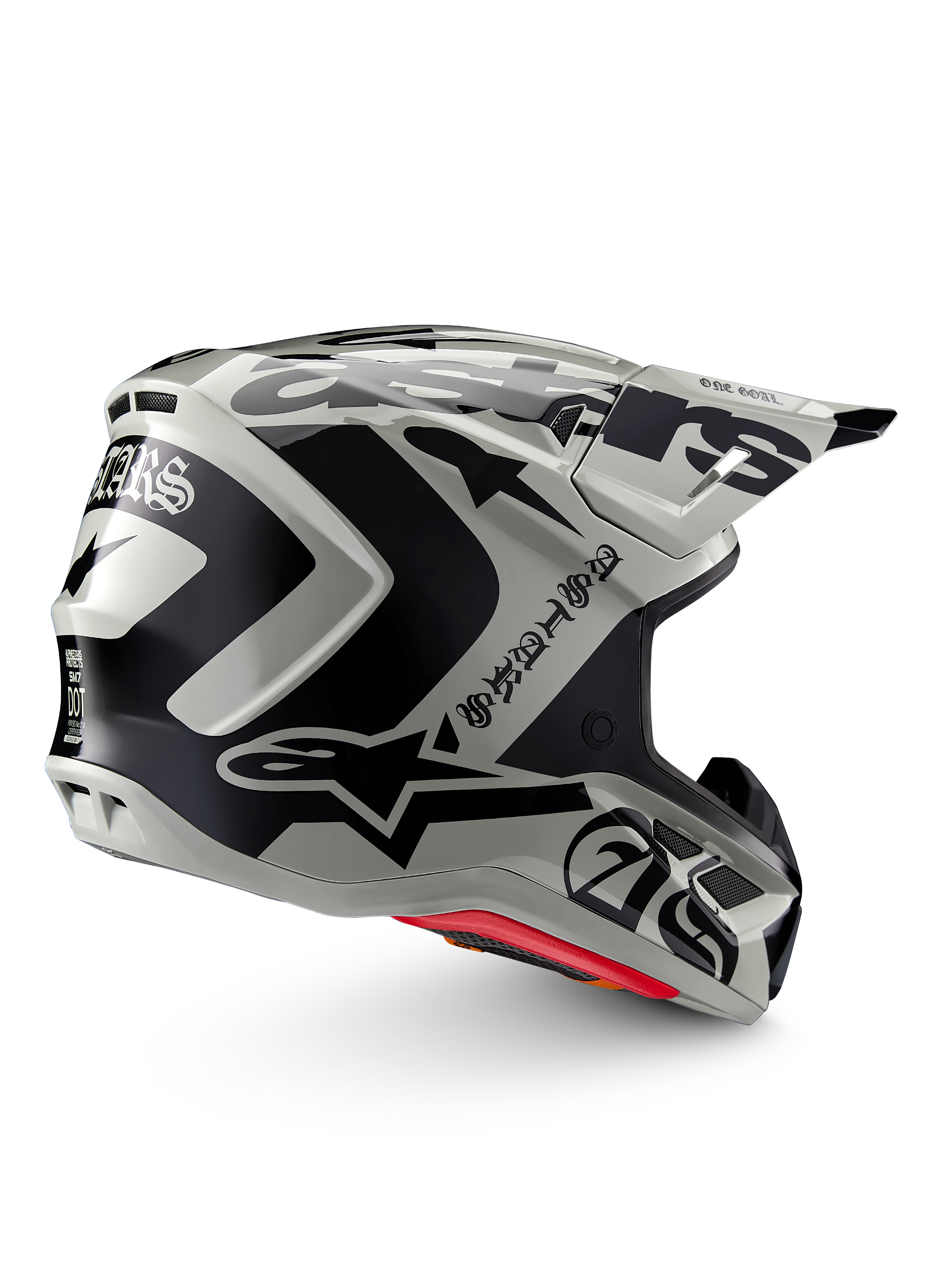 Alpinestars Limited Edition S-M7 Wolf Dust Helmet, motocross gear, Dune and Black, ECE and DOT certified aerodynamic shell.