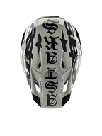 Alpinestars Limited Edition S-M7 Wolf Dust Helmet, grey and black motocross helmet featuring unique gothic graphics.