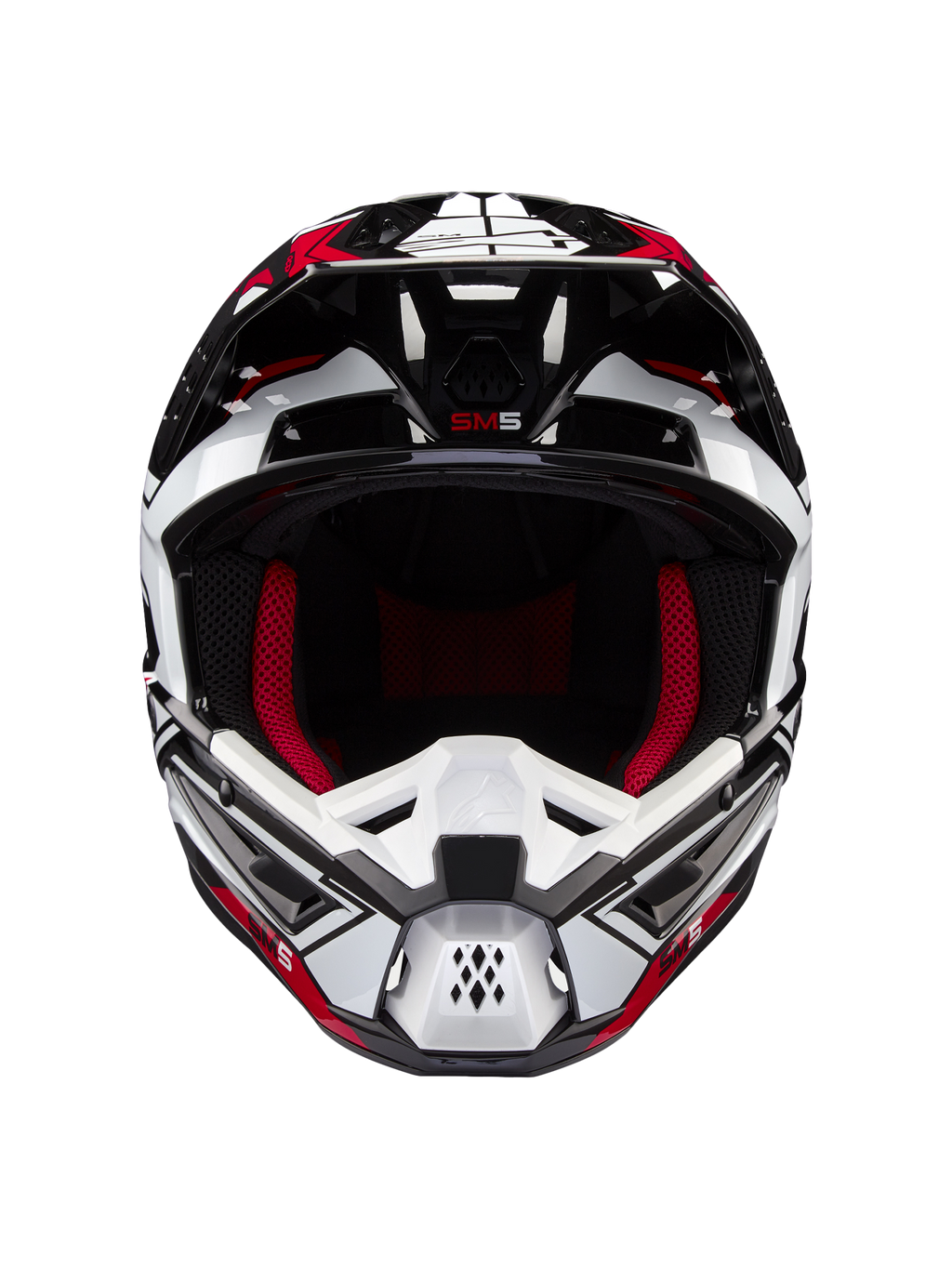 Alpinestars S-M5 Action 2 Helmet, Motocross Racing, Black, White, and Bright Red, featuring advanced ventilation.
