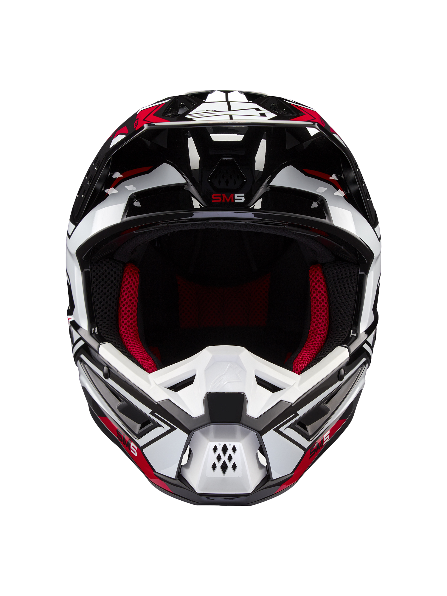 Alpinestars S-M5 Action 2 Helmet, Motocross Racing, Black, White, and Bright Red, featuring advanced ventilation.