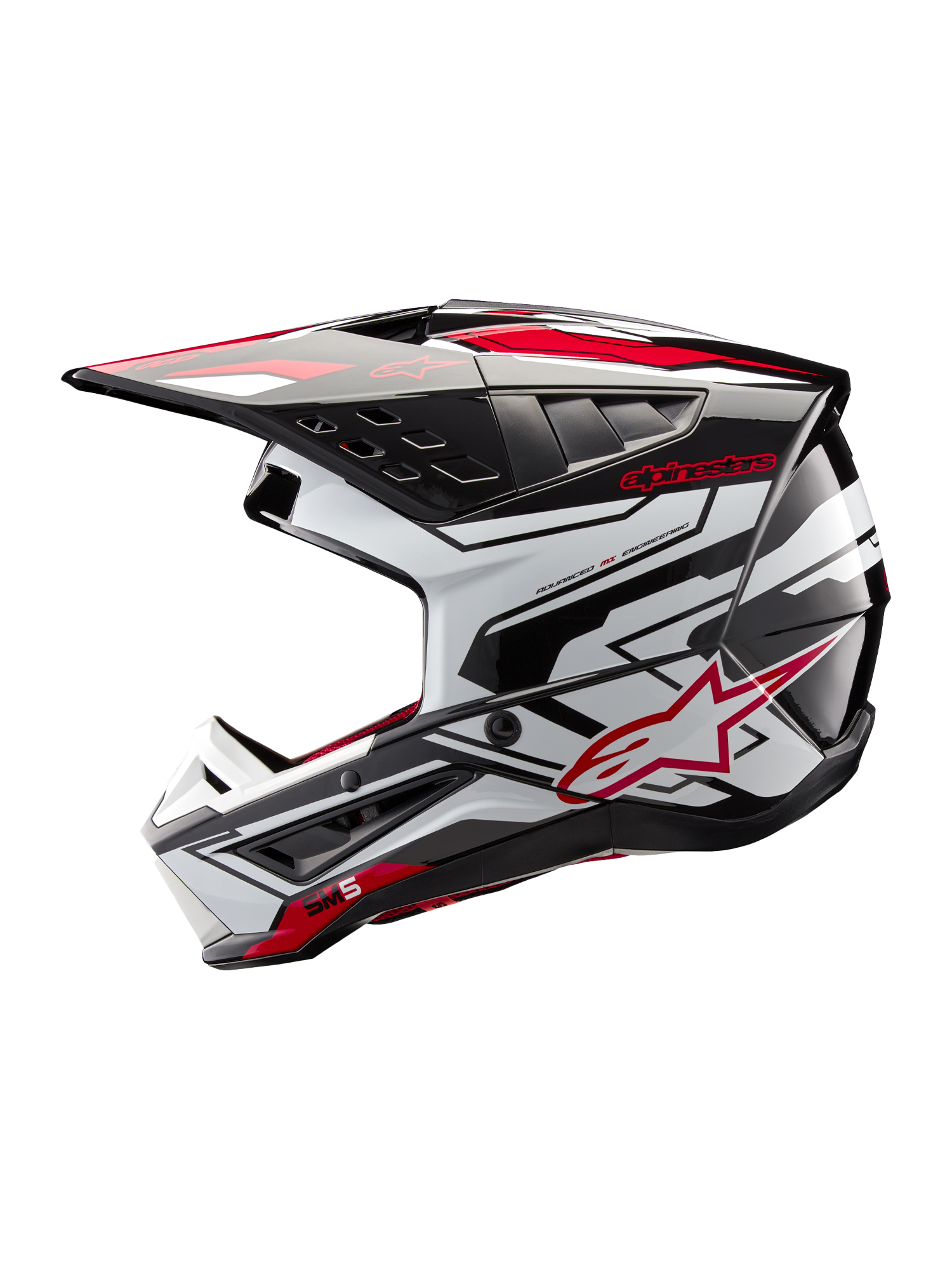 Alpinestars S-M5 Action 2 Helmet, Motocross Helmet, Black and Bright Red Glossy, lightweight off-road protection.