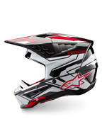 Alpinestars S-M5 Action 2 Helmet, black, white and bright red glossy motocross helmet, side view with peak and ventilation details
