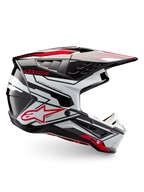 Alpinestars S-M5 Action 2 Helmet, motocross helmet in glossy Black, White and Bright Red, side view with angular graphics, peak visor and ventilation details