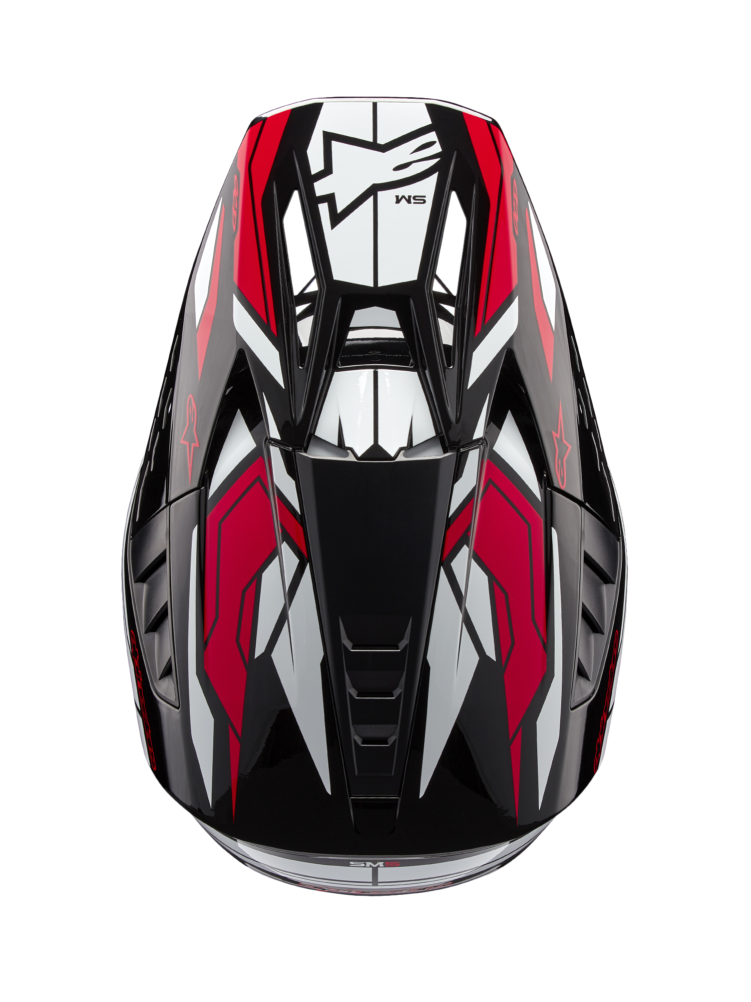 Alpinestars S-M5 Action 2 Helmet, Motocross Off-Road protection, top view in Black and Bright Red with glossy finish.
