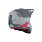 Alpinestars Missile Tech Racer Helmet, Full Face MTB Helmet, Light Gray and Dark Gray Matt with red star logo, rear-side view showing ventilation mesh and streamlined profile, downhill cycling protection