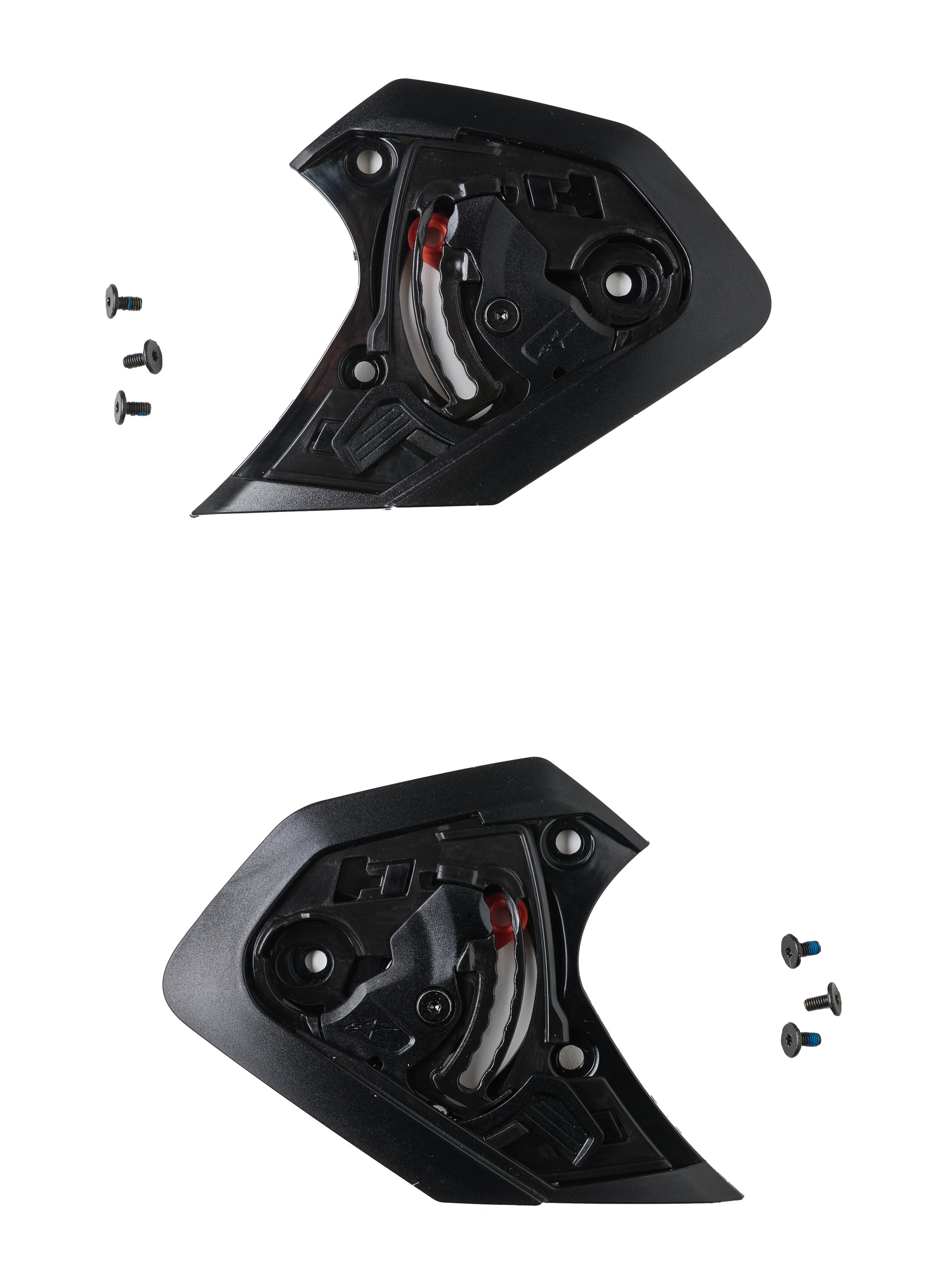 Alpinestars S-R7 Shield Mechanism Set, black motorcycle helmet visor spare parts for road racing, including mounting screws.