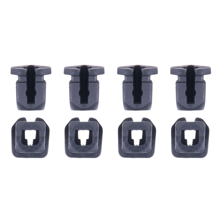 Alpinestars Supertech R10 Connector Set For Spoiler, eight-piece replacement kit, black plastic clips, featuring four peg-style and four square-base connectors, official accessory for S-R10 motorcycle helmets