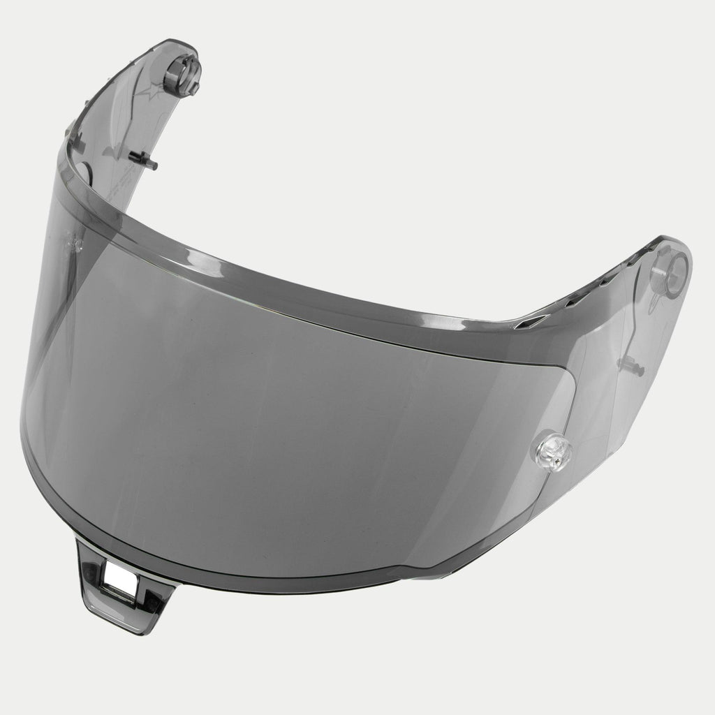 Alpinestars Supertech R10 AFHS-01 Light Smoke Shield, gray motorcycle racing visor with UV and anti-scratch protection.