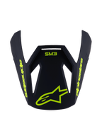 Alpinestars S-M3 Youth Radium Visor, Replacement Helmet Peak, Matte Black with Fluorescent Yellow graphics, featuring SM3 logo and Alpinestars branding, angular aerodynamic design for motocross helmets