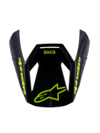 Alpinestars S-M3 Youth Radium Visor, Replacement Motocross Helmet Peak, Black Yellow Fluo Glossy, featuring yellow Alpinestars branding and star logo on the front, aerodynamic design for youth off-road helmets