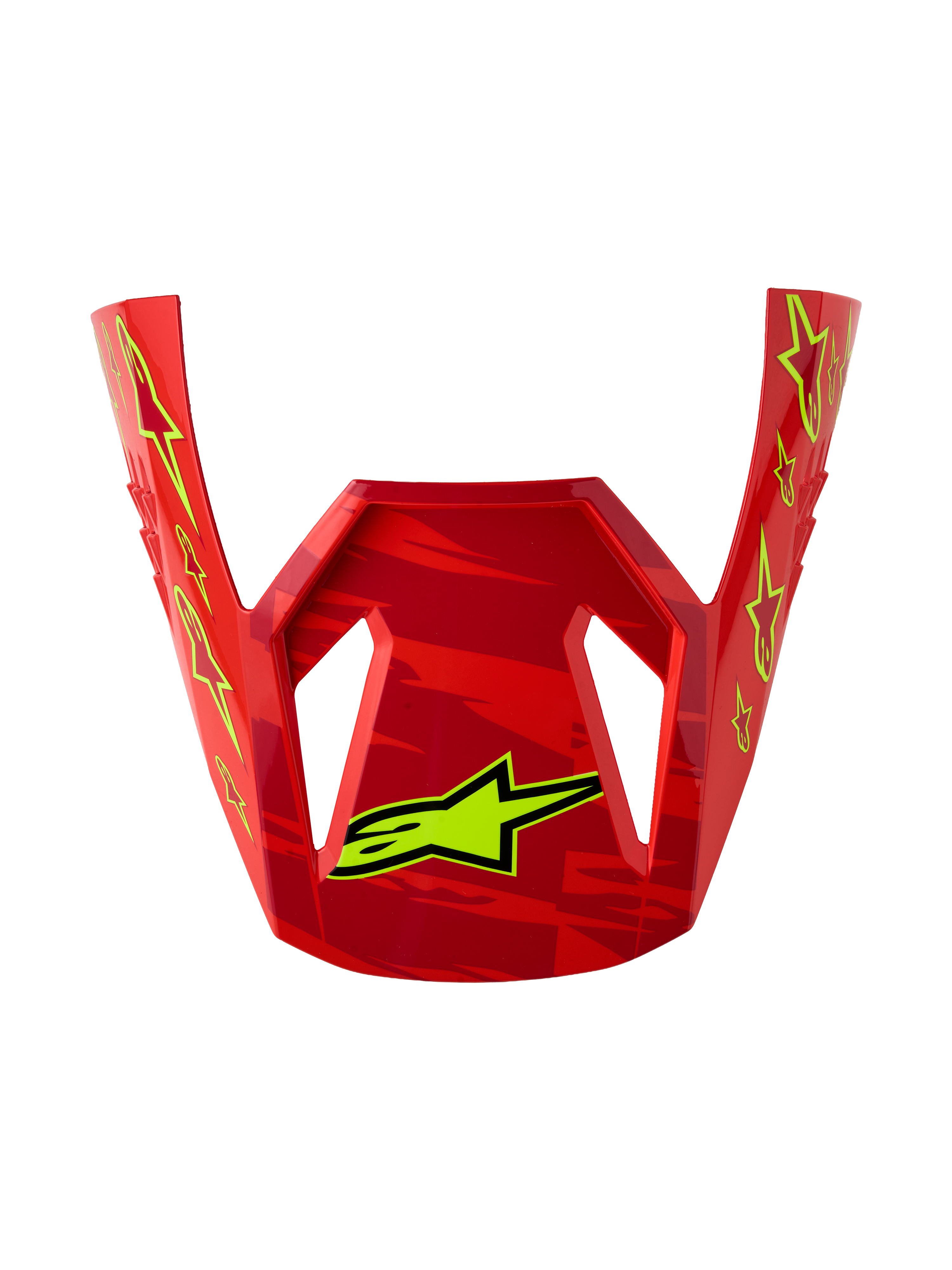 Alpinestars S-M3 Falcon Visor ECE06, motocross helmet replacement part, red and yellow fluo gloss finish with star graphics.