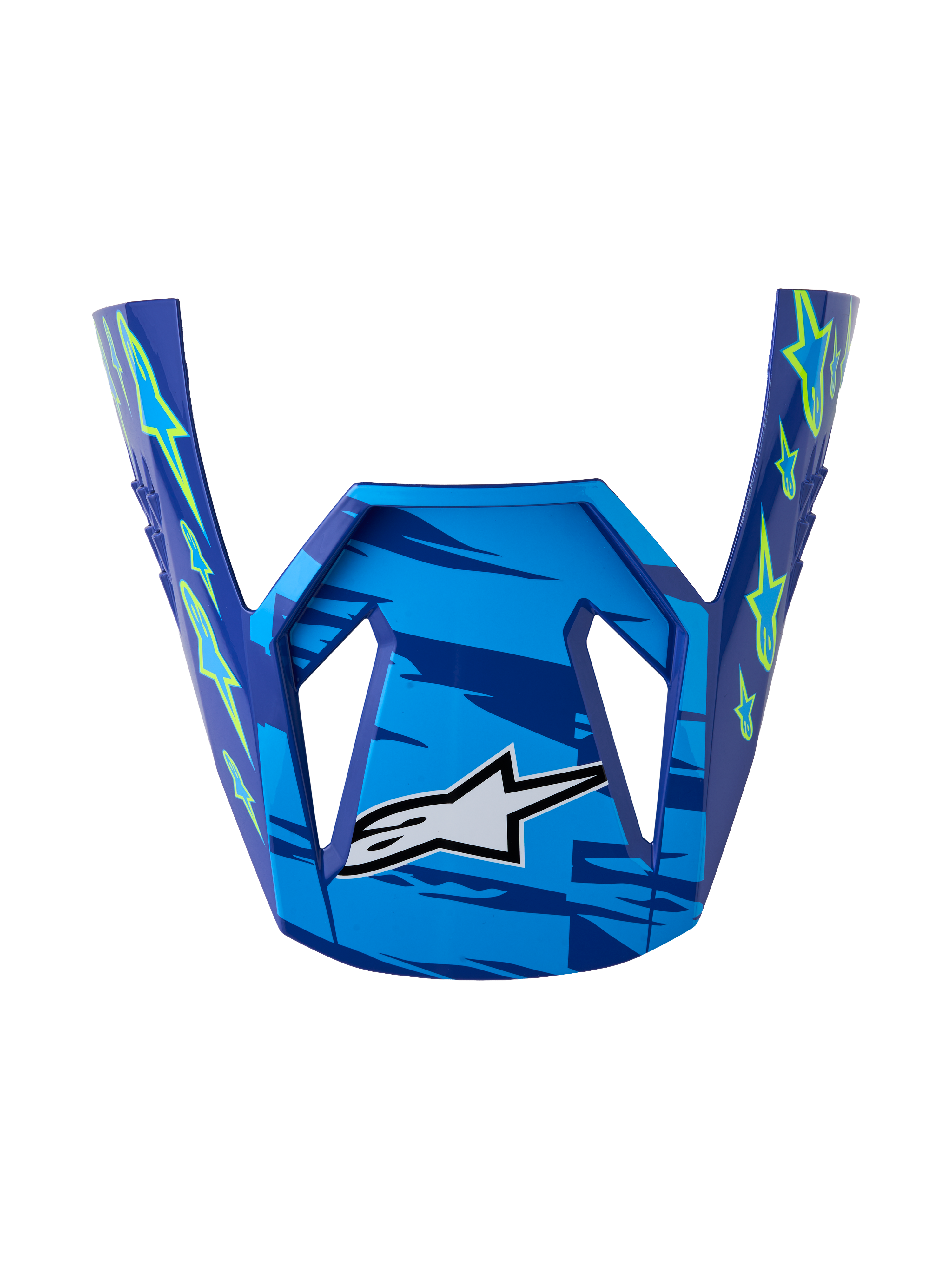 Alpinestars SM3 Falcon Visor ECE06, replacement motocross helmet peak in glossy blue and yellow fluo.