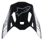 Alpinestars Supertech M10 Carbon Meta2 Visor, Black and Gray Glossy replacement peak, featuring a gray Alpinestars logo and aerodynamic ventilation cutouts, motocross helmet accessory