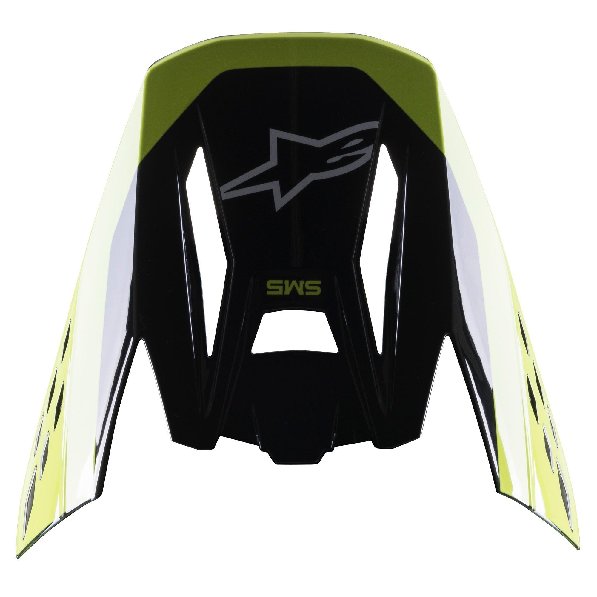 Alpinestars S-M5 Beam Visor, Motocross Helmet Accessory, Black and Yellow Fluo Glossy, featuring S-M5 branding and Alpinestars logo, glossy finish for off-road racing helmets