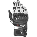 Alpinestars SPX AC V2 Gloves, Motorcycle Racing Gloves, Black and White, featuring carbon fiber knuckle protection, perforated leather and mesh ventilation panels, and red SPX branding on the cuff