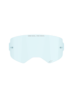 Alpinestars Supertech Clear Lens in Clear Blue, replacement lens for motocross goggles, featuring ONE GOAL ONE VISION branding and integrated tear-off posts, curved impact-resistant polycarbonate design