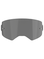 Alpinestars Supertech Smoke Lens, Dark Smoke replacement lens for motocross goggles, curved injection-molded polycarbonate shield with tear-off posts, featuring 'ONE GOAL. ONE VISION.' branding and Alpinestars star logo