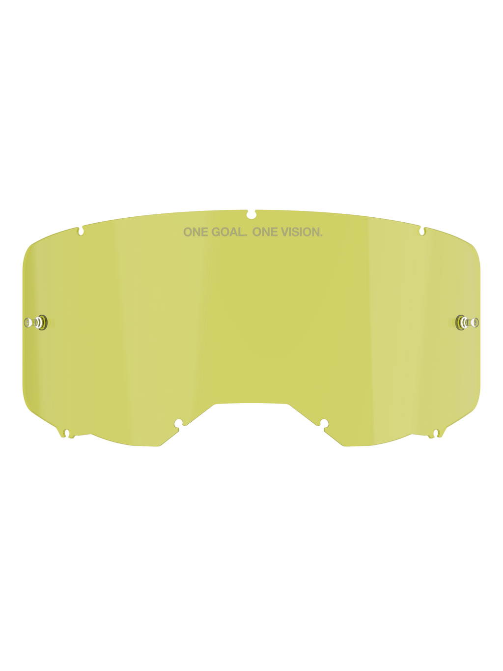 Alpinestars Vision 8-5-3 Replacement Goggle Lens, Yellow tint, polycarbonate construction with integrated tear-off posts, "ONE GOAL. ONE VISION." branding, seven-keyhole locking system, designed for motocross and off-road motorcycle goggles.