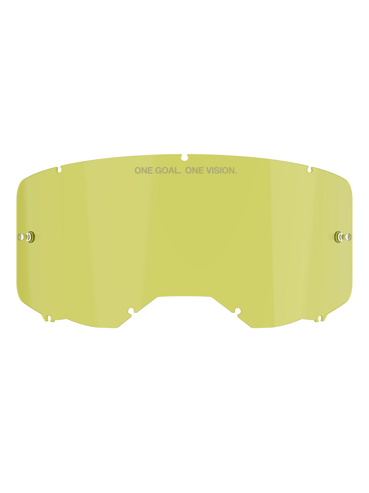 Alpinestars Vision 8-5-3 Replacement Goggle Lens, Yellow tint, polycarbonate construction with integrated tear-off posts, "ONE GOAL. ONE VISION." branding, seven-keyhole locking system, designed for motocross and off-road motorcycle goggles.