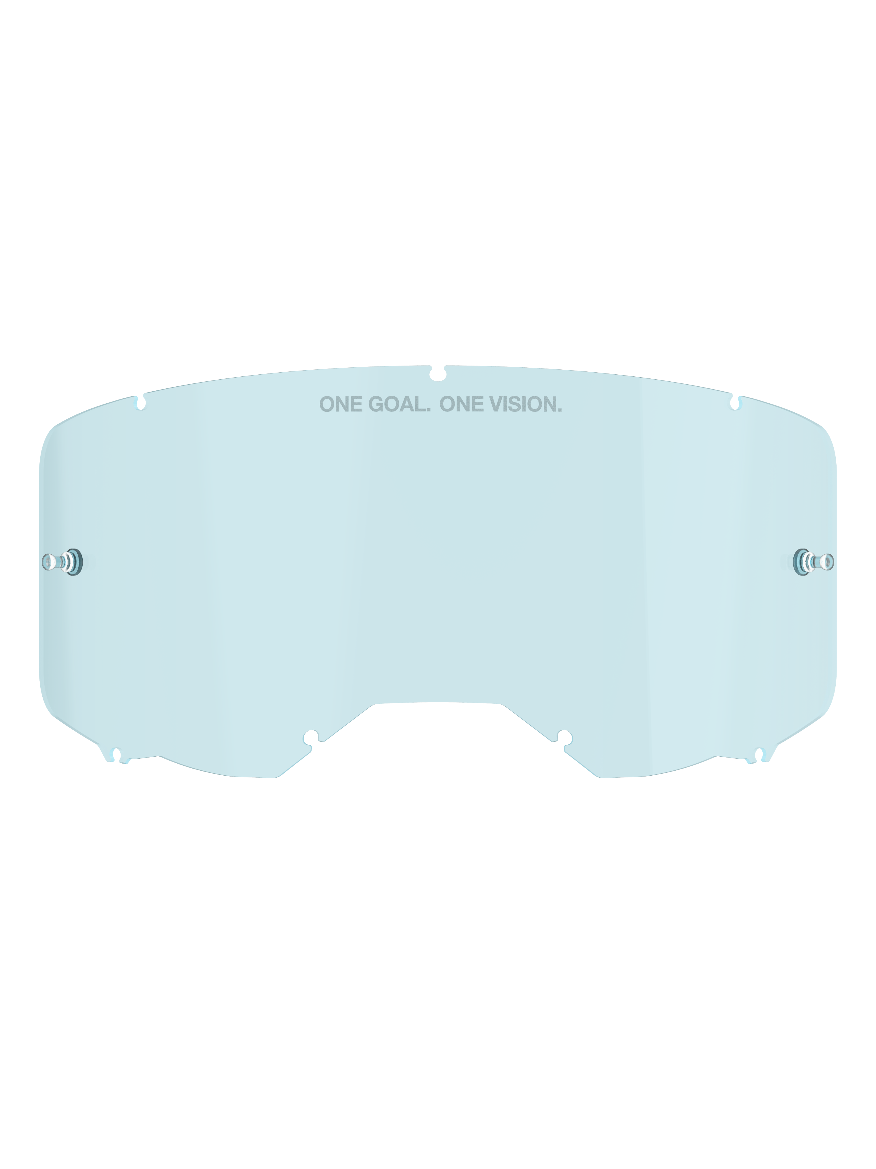 Alpinestars Vision 8-5-3 Smoke Lens, Goggle Replacement Lens, Light Blue semi-transparent tint, polycarbonate construction, curved design with ONE GOAL ONE VISION text, attachment points for tear-offs