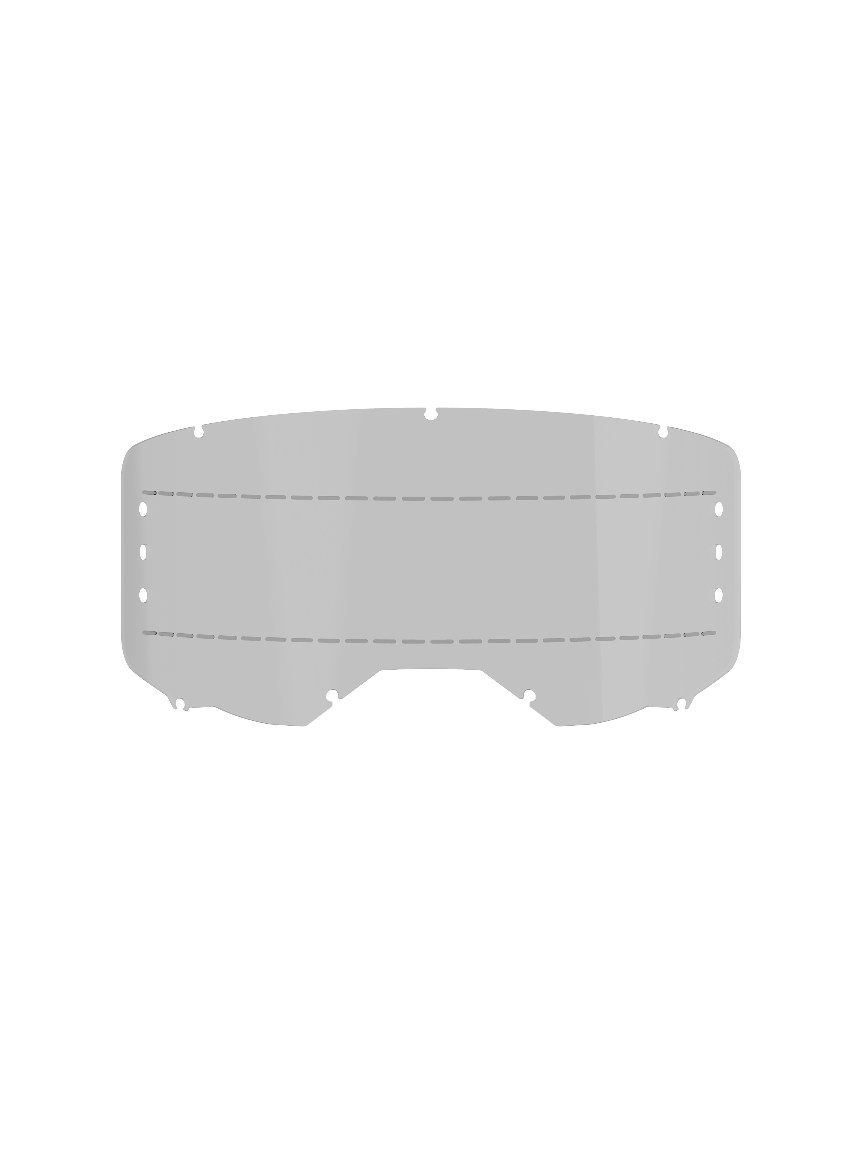 Alpinestars Vision 8-5-3 Roll Off Film, Goggles Accessory, Smoke, featuring a curved polycarbonate lens with silicone glide lines, mounting holes for roll-off canisters, and anti-fog coating for motocross and off-road racing