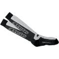 Alpinestars Thermal Tech Socks, Knee-High Motorcycle Performance Socks, Black and Gray, technical moisture-wicking knit with Nostatex technology and Alpinestars logo branding