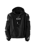 Alpinestars RSRV Armor Hoodie, Black, Premium Streetwear with Integrated Protection, Mesh Shoulder Panels, Elbow Pads, White RSRV Branding, Star and Flame Graphics on Sleeves