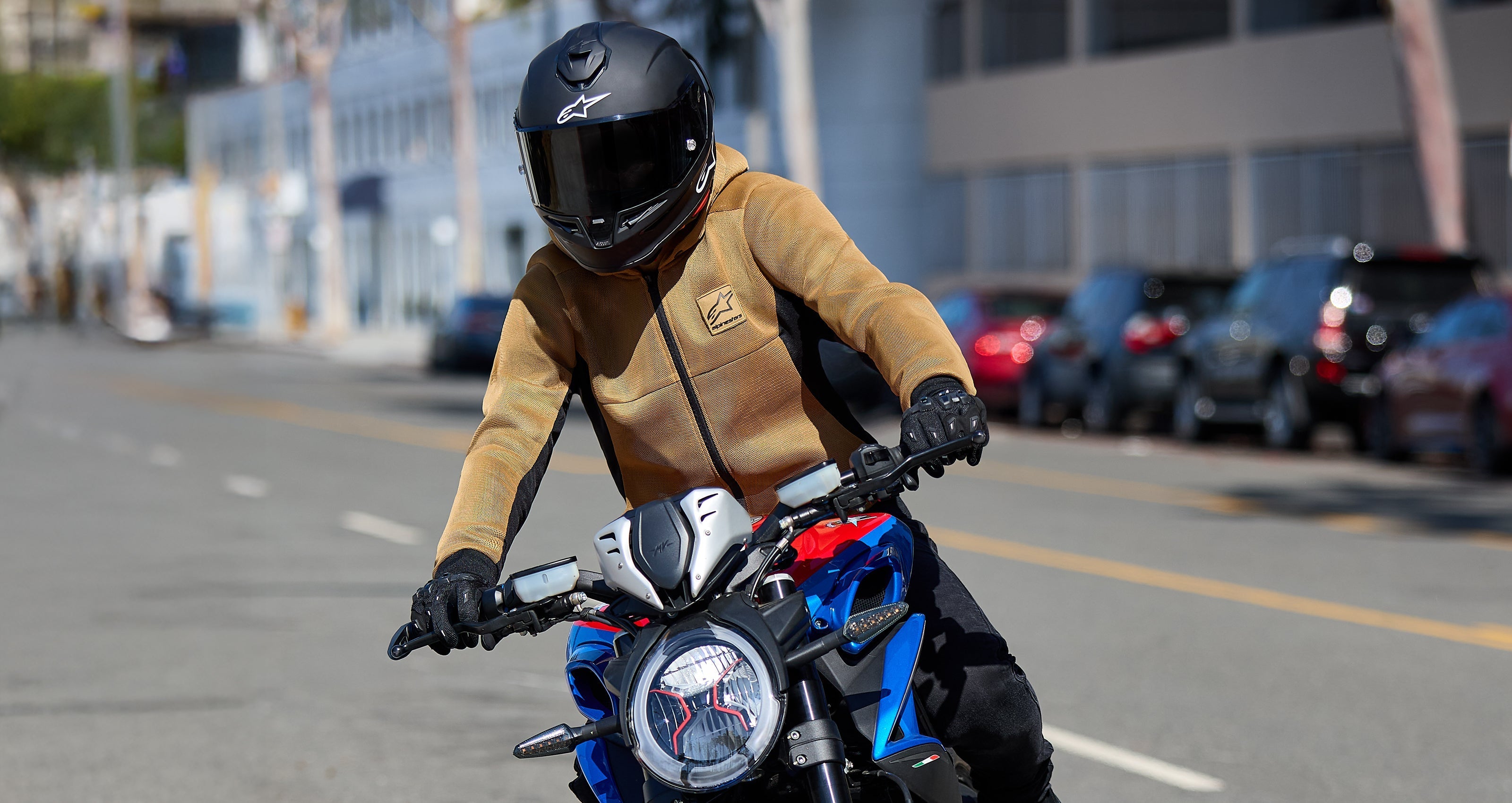 Alpinestars Chrome Superairflow Hoodie in Util Brown and Black, a ventilated mesh motorcycle jacket for urban sport riding.