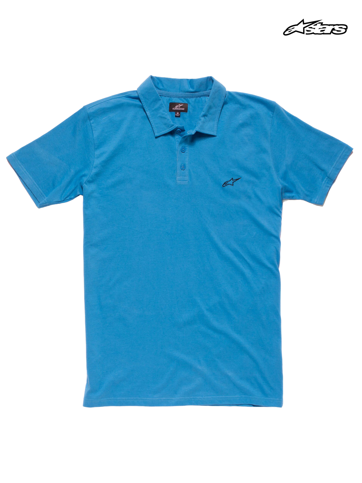 Alpinestars Perpetual Polo, casual short-sleeve polo shirt in turquoise, self collar, button placket, and embroidered black Astar logo on the chest, cotton jersey construction