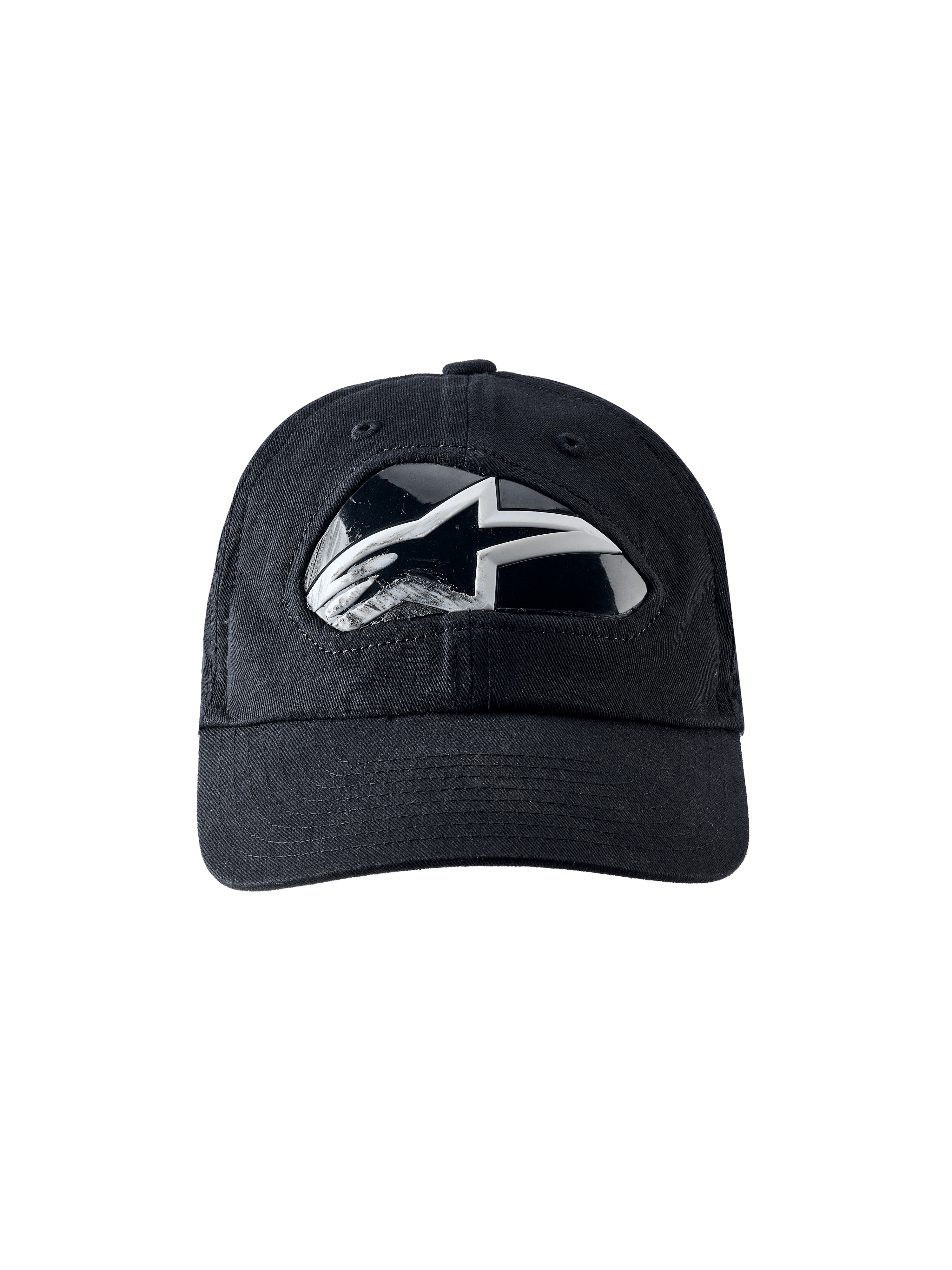 RSRV Shield Cap, Black Baseball Cap, Reflective Black and White Logo, Curved Brim, Premium Streetwear, Alpinestars RSRV Collection
