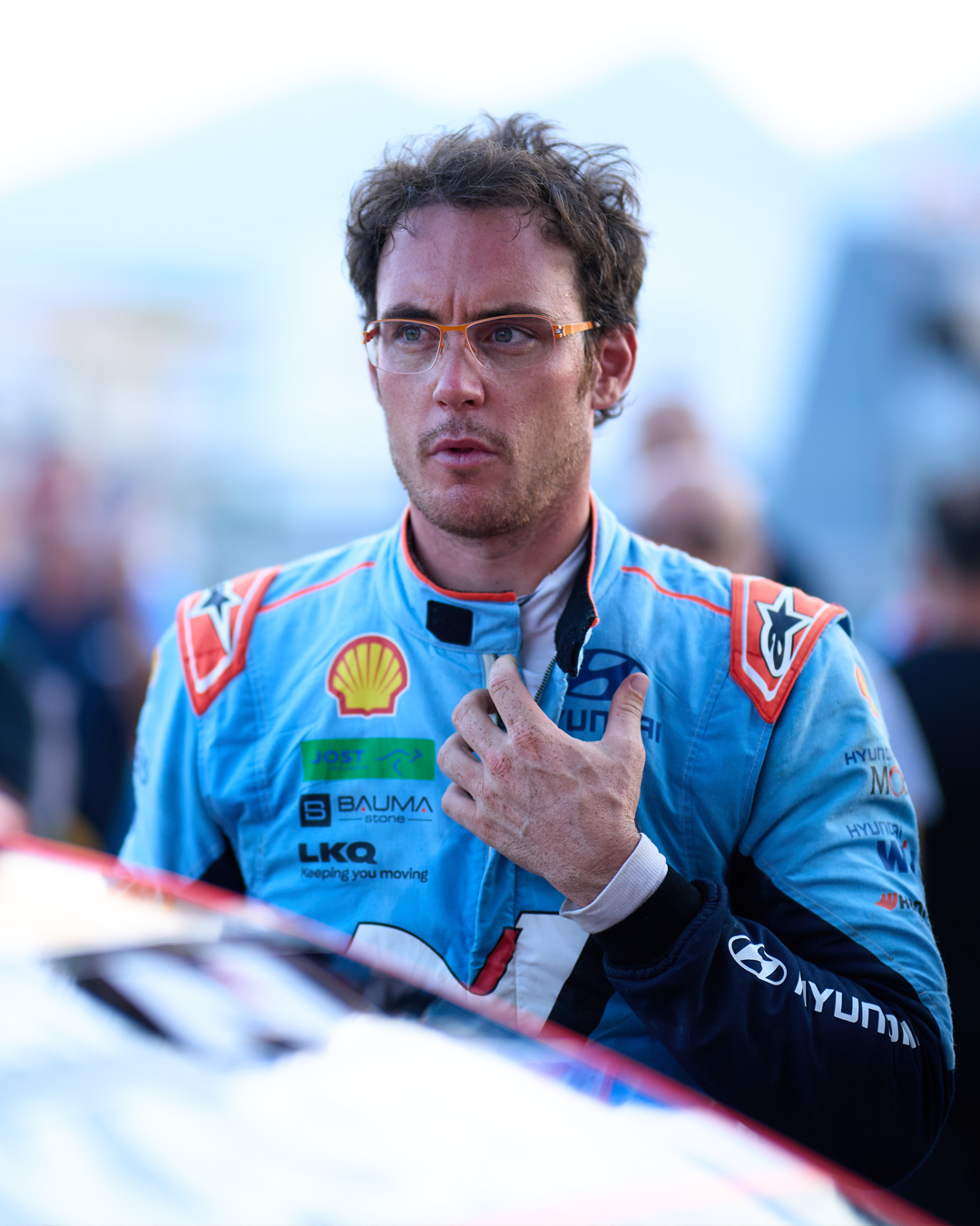 Thierry Neuville wearing Alpinestars gear during a race