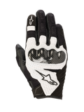Alpinestars SMX-1 Air V2 Gloves, Black and White leather motorcycle sport gloves with mesh and hard knuckle protection.