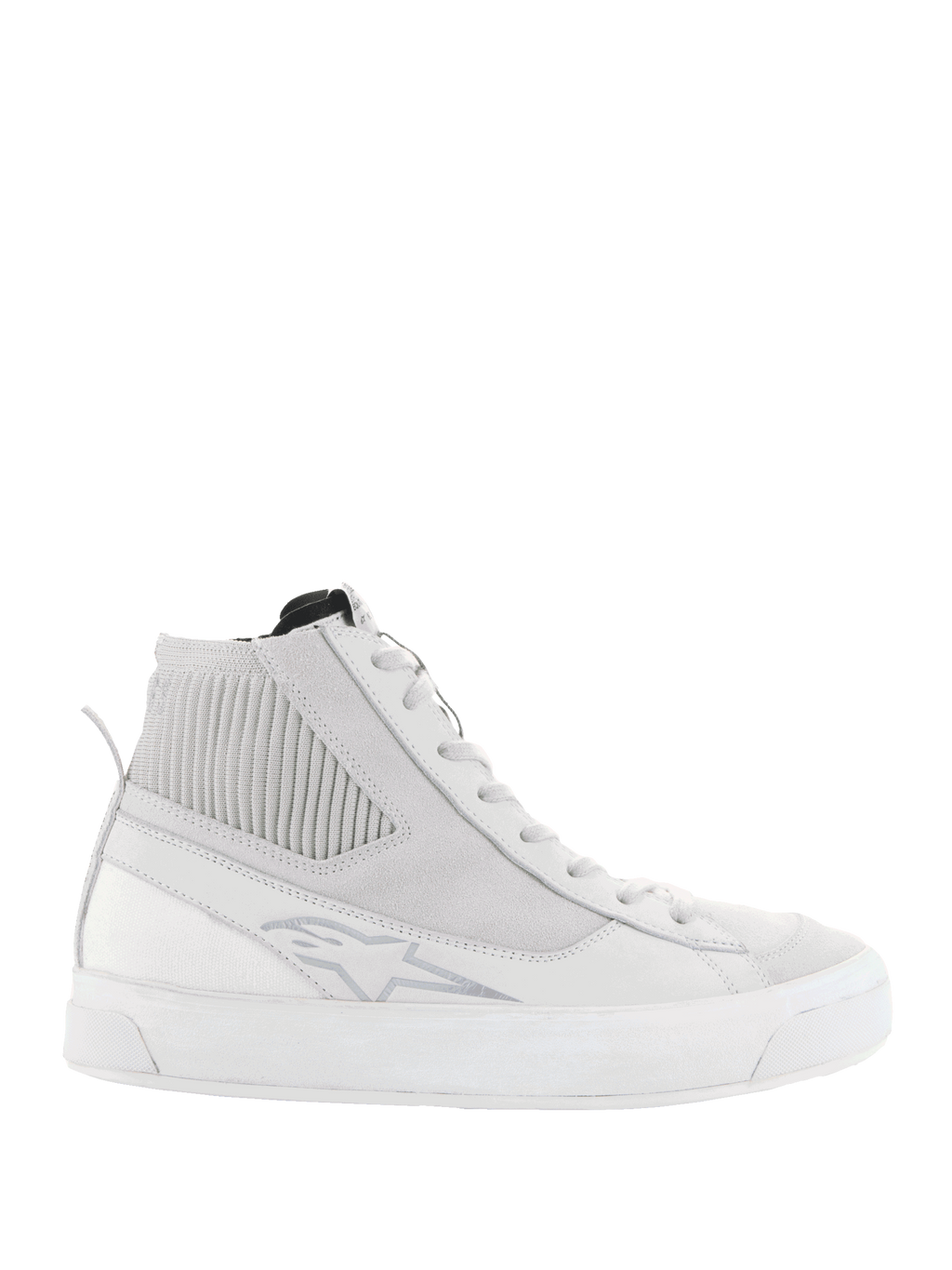 Alpinestars Stella Stated Podium Women's Riding Shoes, White and Gray high-top sneakers with a retro urban design.