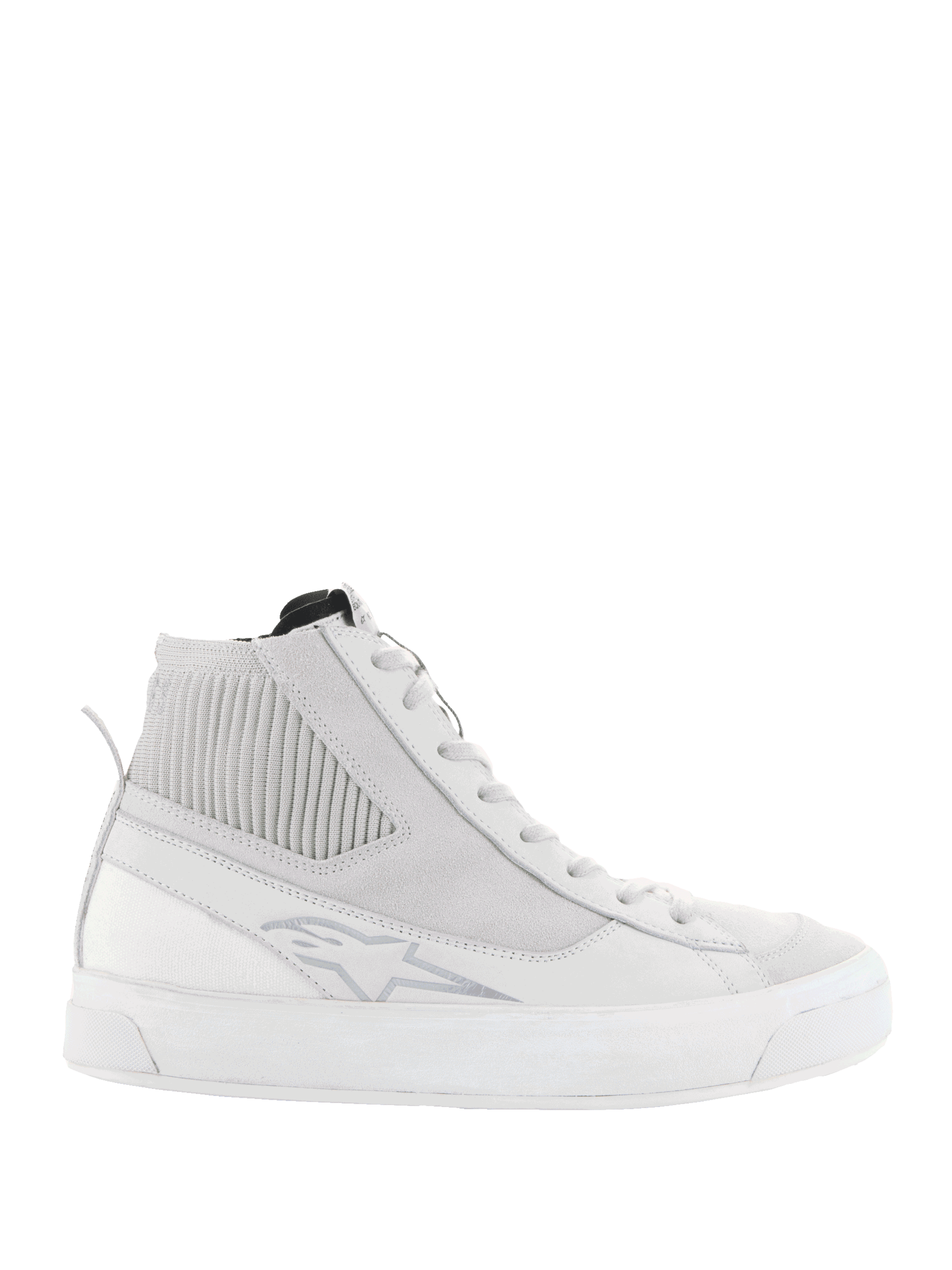 Alpinestars Stella Stated Podium Women's Riding Shoes, White and Gray high-top sneakers with a retro urban design.