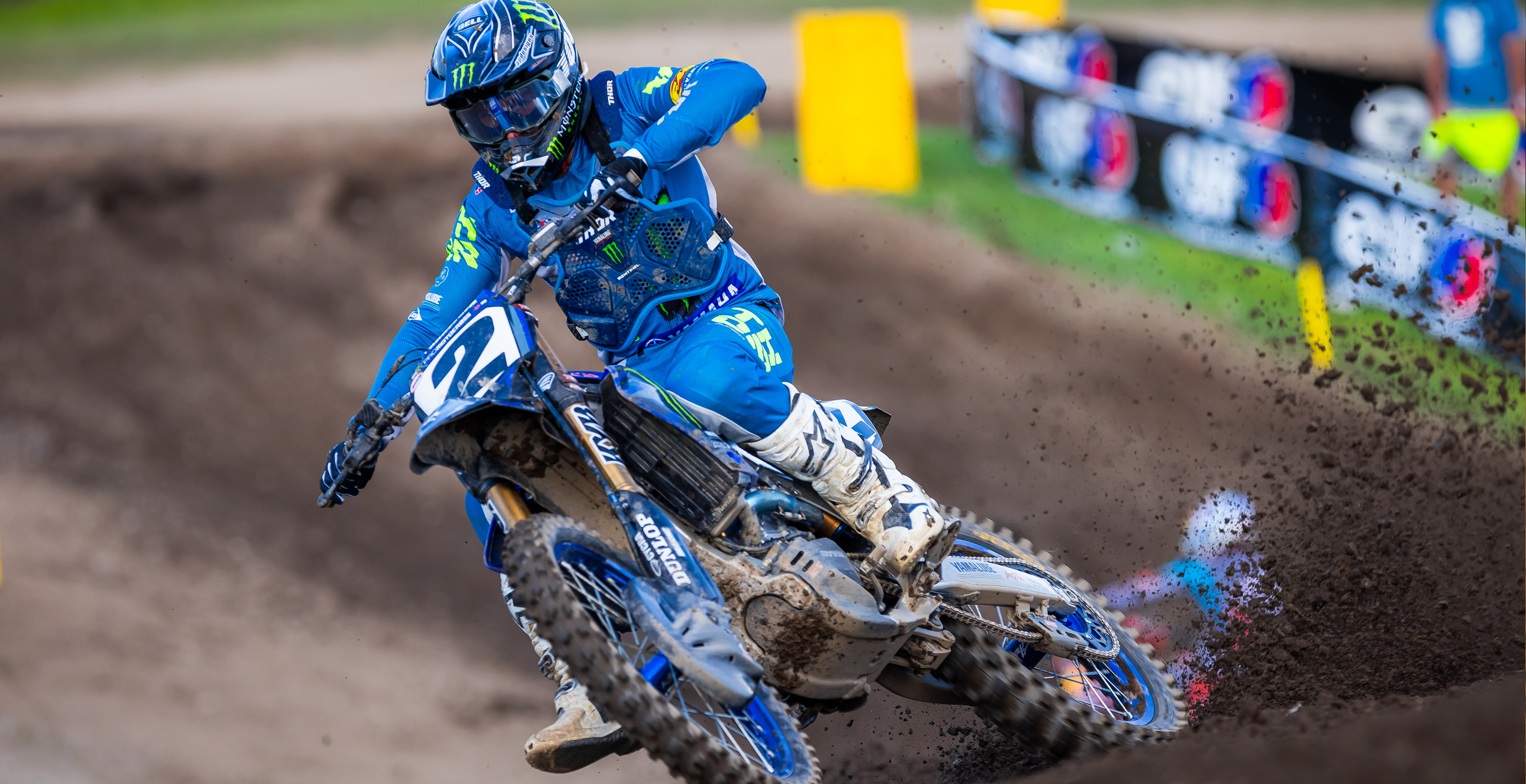 Cooper Webb in blue gear and Alpinestars Tech 10 Boots on a dirt track
