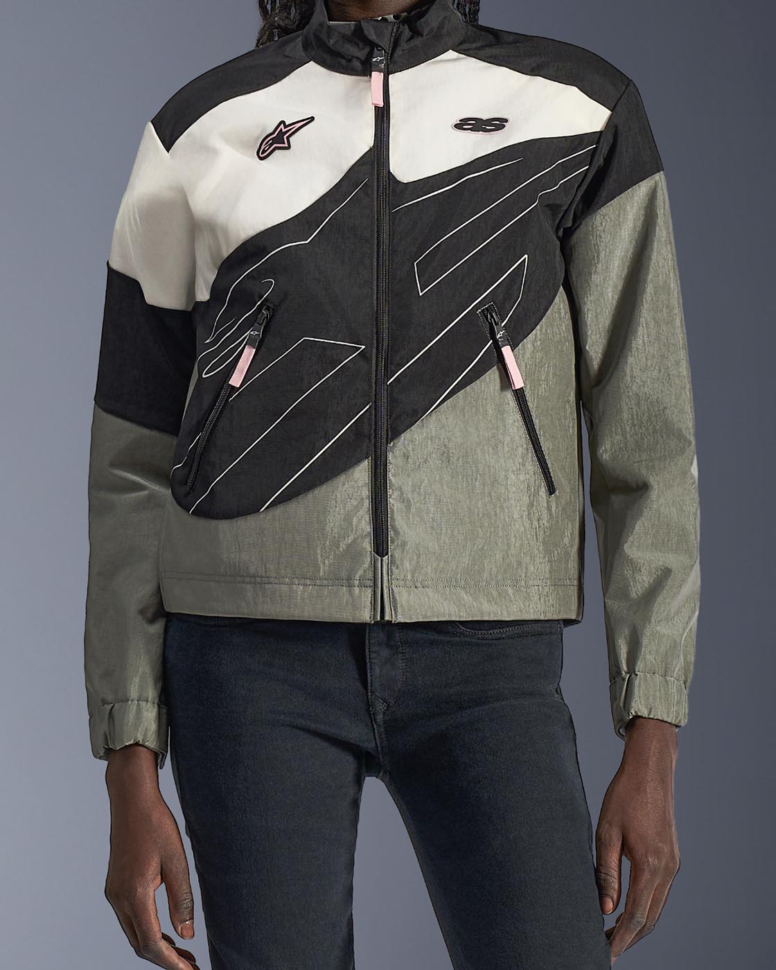 Alpinestars Stella Moshell Jacket, Women's Urban Motorcycle Jacket, Gray and Black with Pink accents, windproof textile.