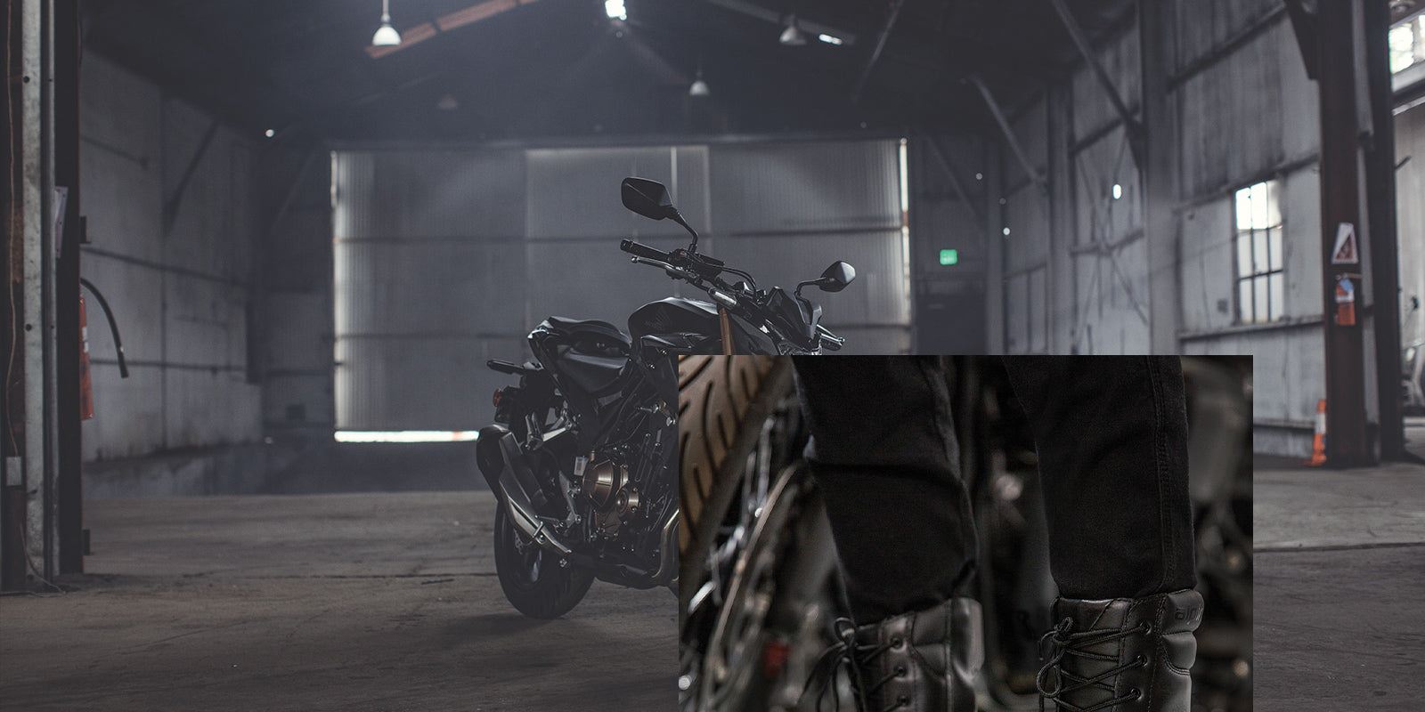 Alpinestars Ava Women's Boots, black full-grain leather urban motorcycle boots with chunky soles, worn on-model.