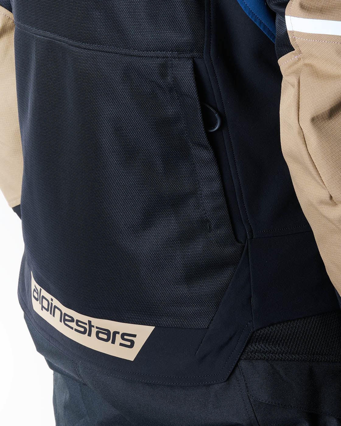 Alpinestars ST-2 Air Jacket in dark gray and tan, featuring a rear storage pocket and breathable mesh for touring.