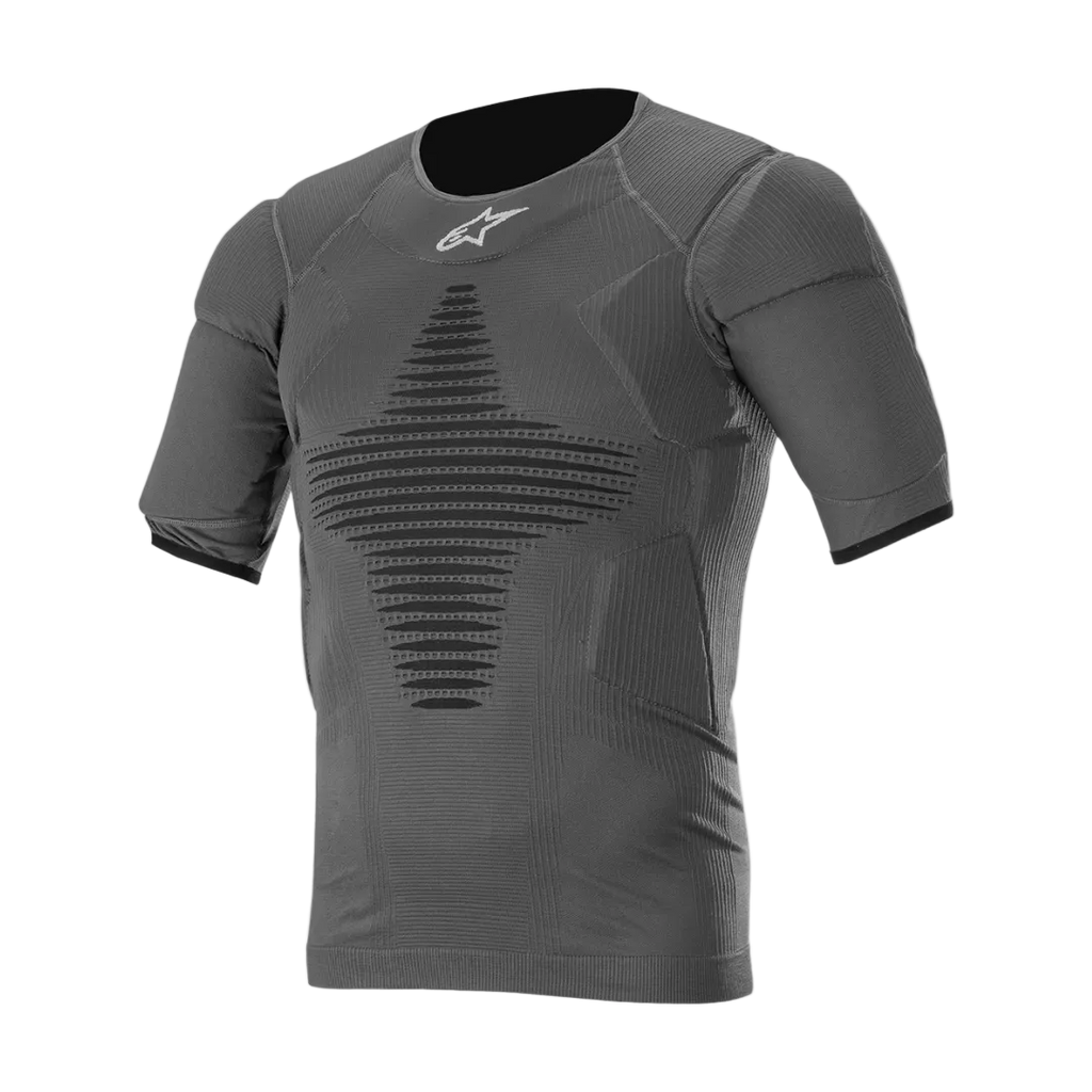 Alpinestars Roost Base Layer Top, Motocross and Off-Road Tech Layer, Anthracite Black, Short-Sleeve Breathable Knit with Strategic Padded Zones for Roost Protection.